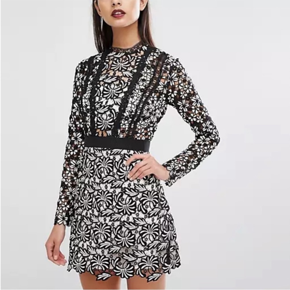 Self Portrait Black and White Lace Dress
